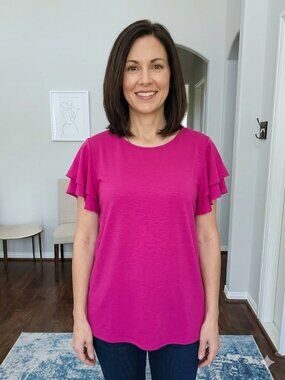 Hot Pink Ruffle Sleeve Blouse Size XL
